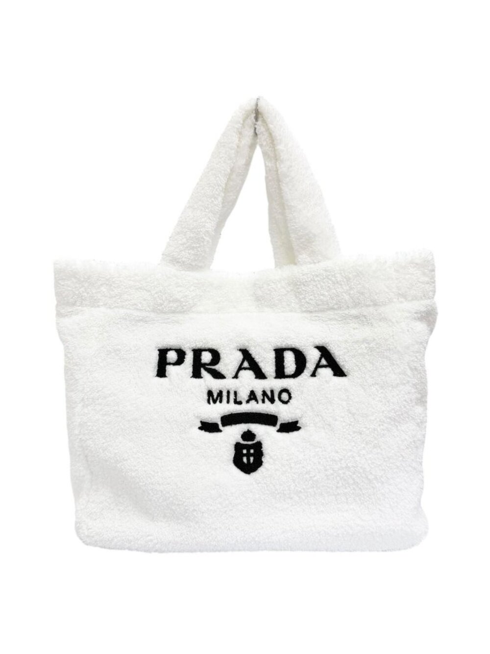 Prada Terry Tote Bag Triangle Logo Pile Large Shape White Black